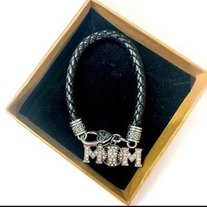 Baseball Mom Black Silver Fashion Silver Gem Charm Bracelet Jewelry NEW 8”